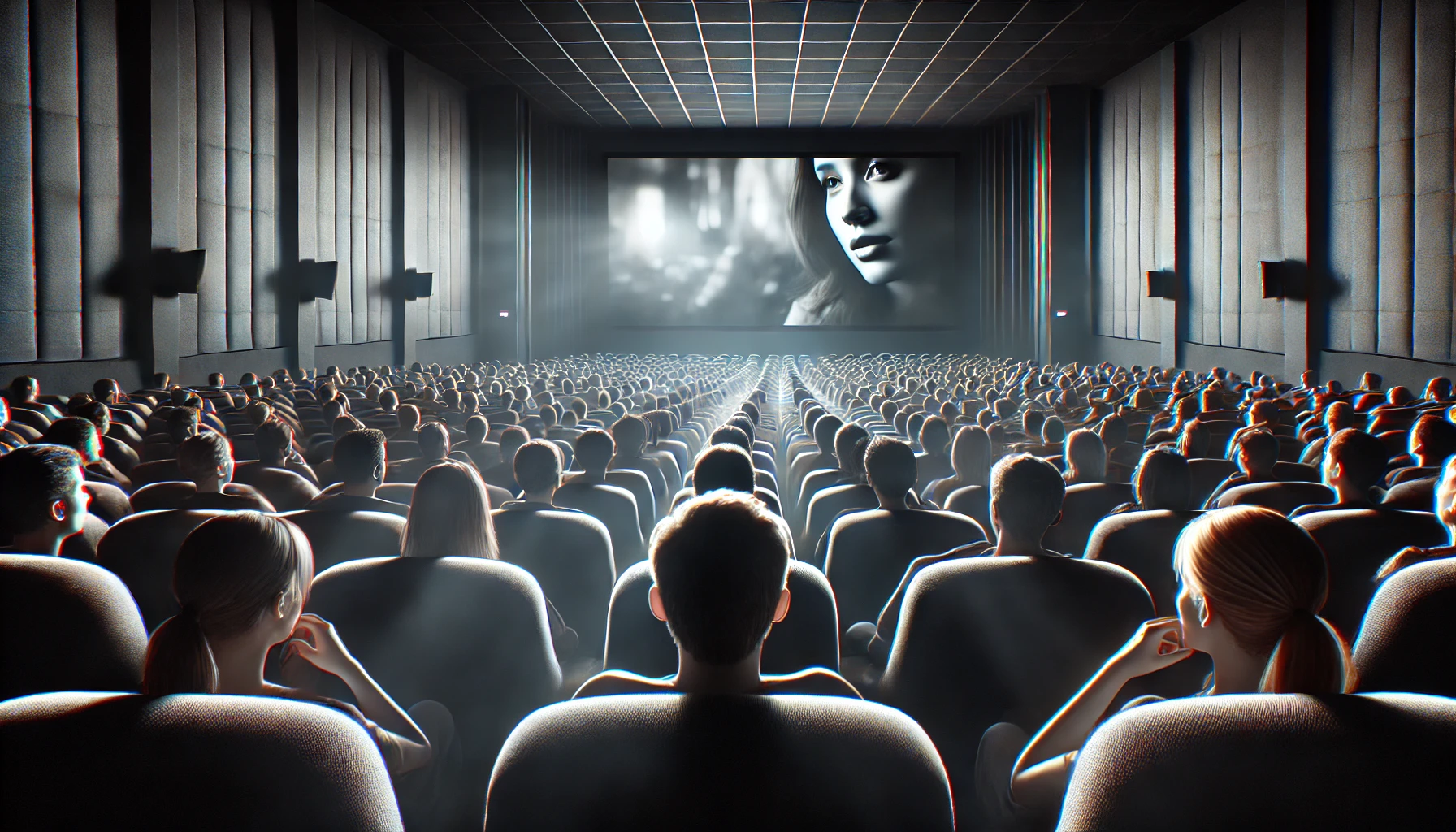 a cinema audience watching a movie.