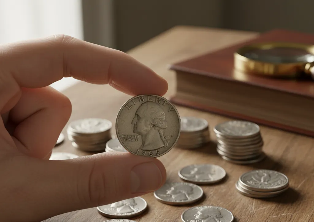 a hand holding 1965 Washington Quarter